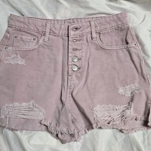 Vanilla Star Light Pink High Waist Distressed Shorts